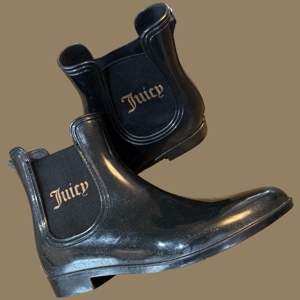 Juicy Couture Women’s Black And Gold Rain Boots Size 9 - Picture 2 of 15